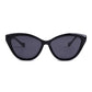 Front view of Aarka Rosea black cat-eye sunglasses featuring dark polarized lenses.
