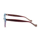 Side profile of Aarka Rosea sky blue and light purple cat-eye sunglasses showcasing slim temples and polarized lenses.