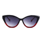 Front view of Aarka Rosea black and red cat-eye sunglasses featuring polarized lenses.