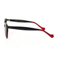Side profile of Aarka Rosea black and red cat-eye sunglasses showcasing slim temples and polarized lenses.