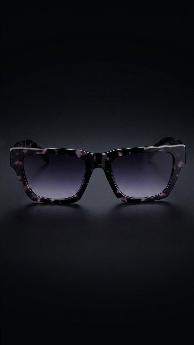 AARKA Camelia C3 black and purple textured square polarized sunglasses.