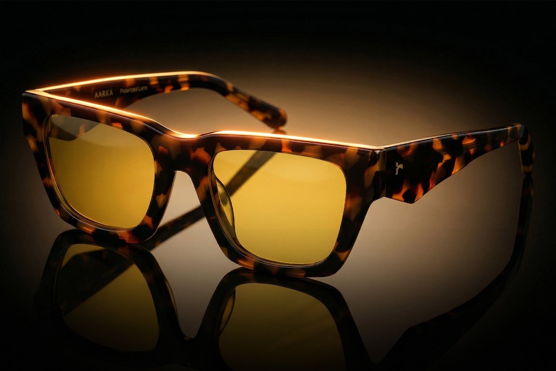 AARKA Camelia C4 havana yellow square polarized sunglasses with tinted lenses.