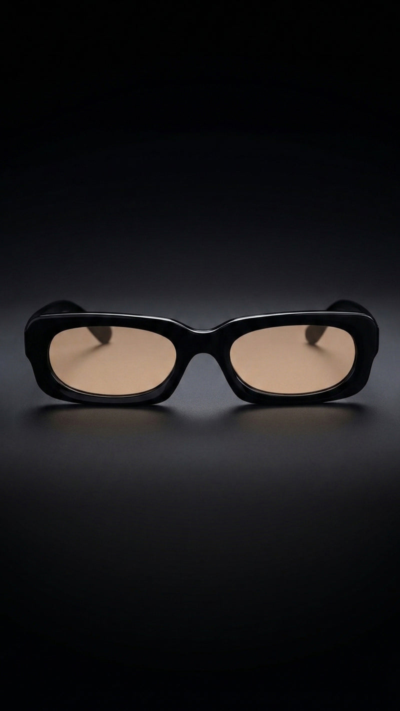 AARKA Elbrus C3 polarized irregular rectangle sunglasses featuring a black and yellow full-rim frame with tinted lenses, shown in a front view.
