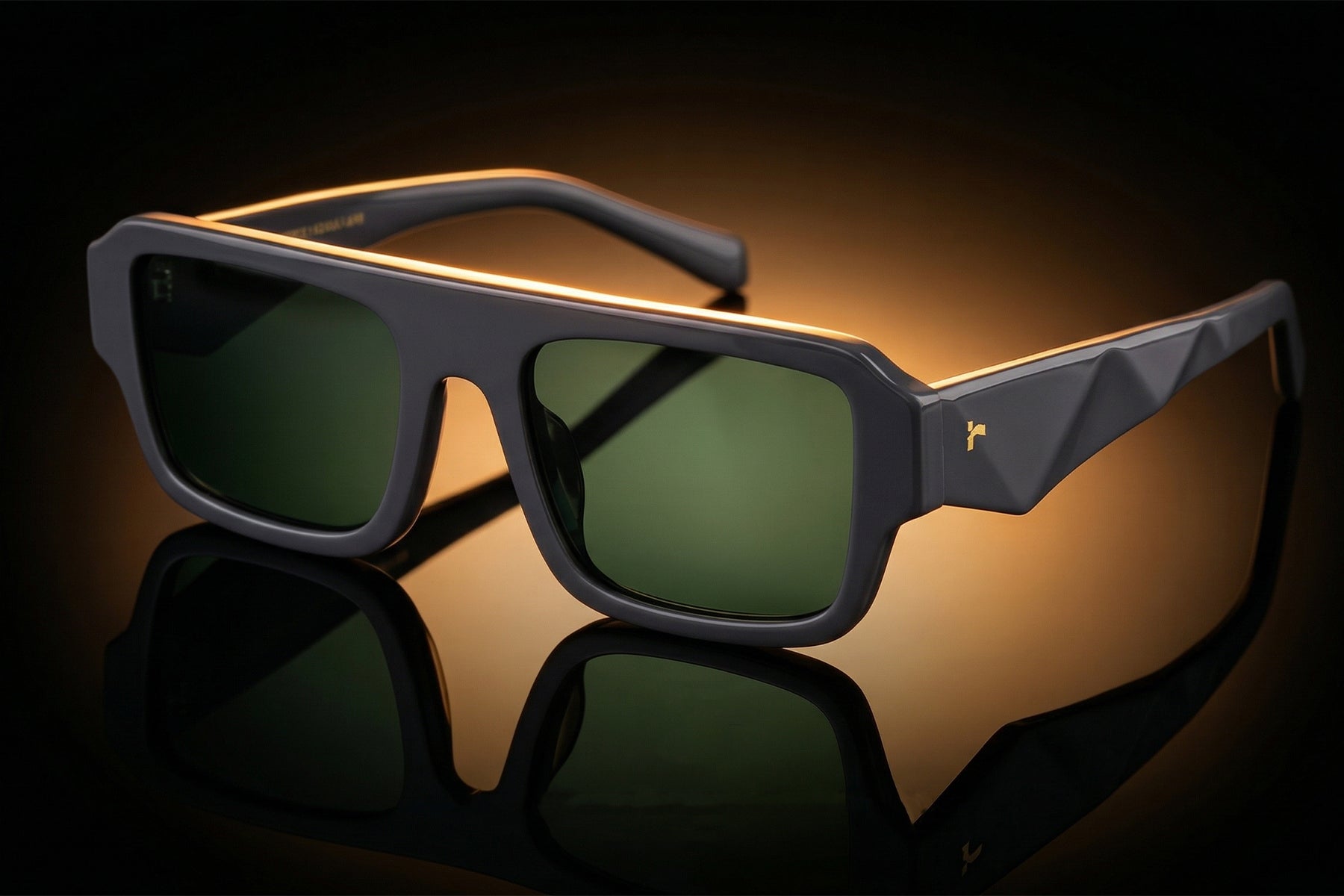 AARKA Lilac C5 grey and green rectangle polarized sunglasses with tinted lenses.