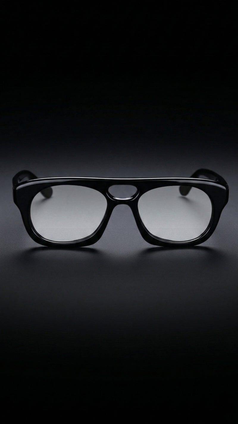 AARKA Olympus C1 black and sky blue square double-bar polarized sunglasses.