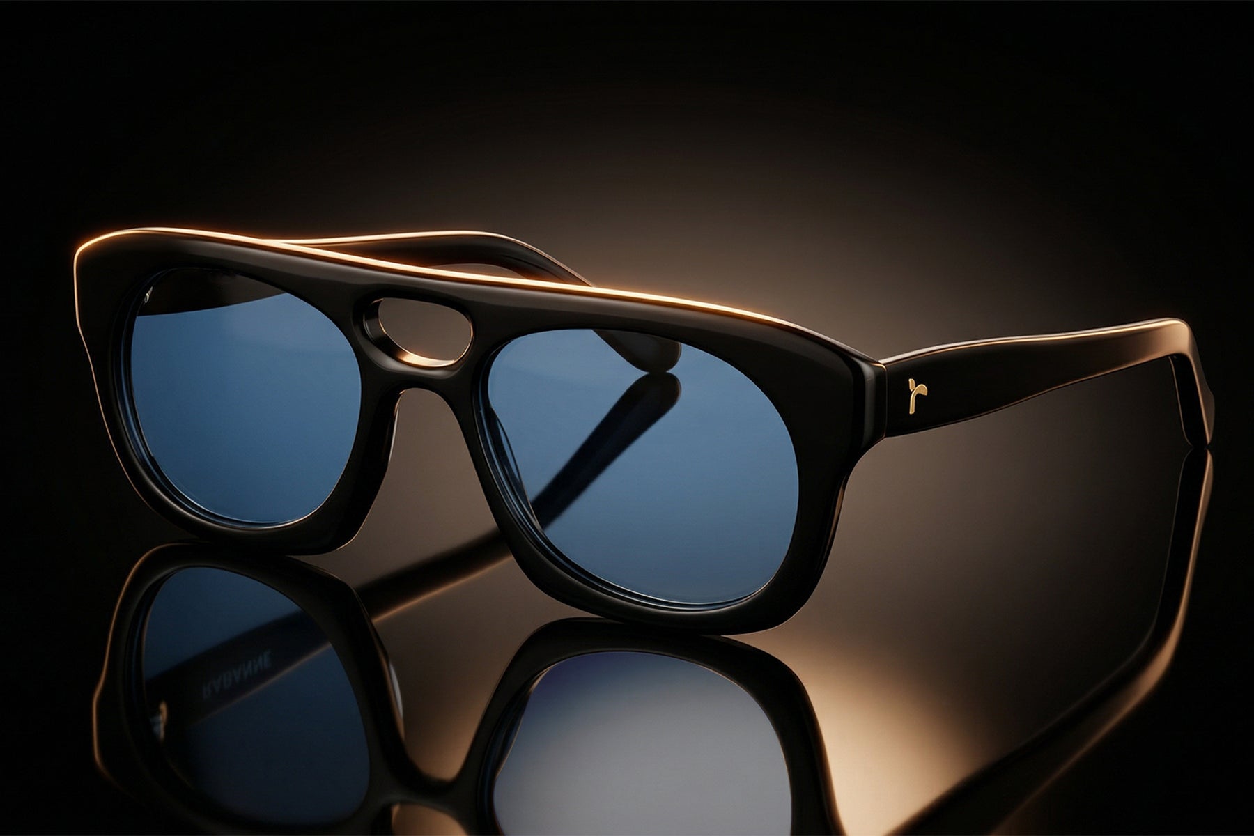 AARKA Olympus C4 black and blue square double-bar polarized sunglasses.